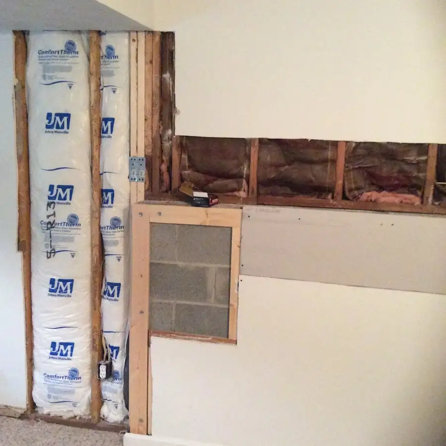 Wall insulation replacement during Basement Flood Cleanup in Wrentham